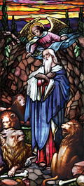 Daniel and the Lions Den decorative stained glass window film design