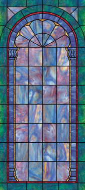 Faux stained glass window UV film design for churches
