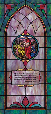 Decorative stained glass church window film decal medallion and scripture design IN2