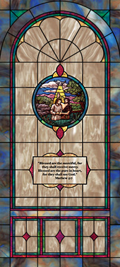 Decorative stained glass church window film appliqué  medallion and scripture design IN1