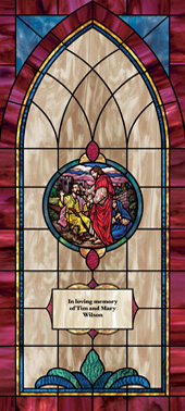 Decorative stained glass church window film decal medallion and scripture design IN10