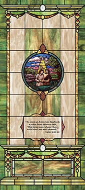 Decorative stained glass church window film cling medallion and scripture design IN13