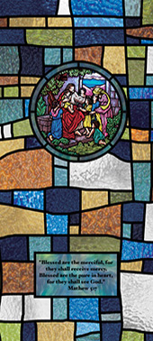 Decorative stained glass church window film medallion and scripture design IN15