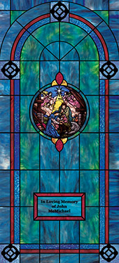 Decorative stained glass window film medallion and scripture IN18