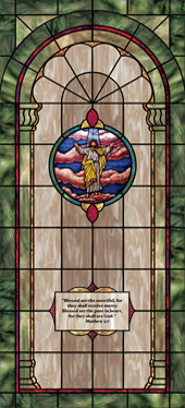 Decorative church window film cling medallion and scripture design IN21