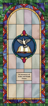 Decorative stained glass window film medallion and scripture IN22