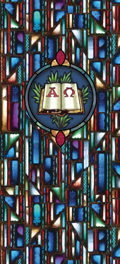 Decorative church window film cling medallion and scripture design IN25