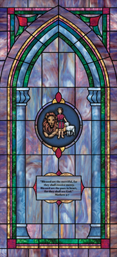 Decorative stained glass window film medallion and scripture IN33