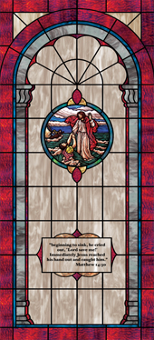 Decorative faux stained glass church window film medallion and scripture IN41