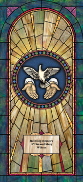 Decorative stained glass church window film medallion and scripture design IN44