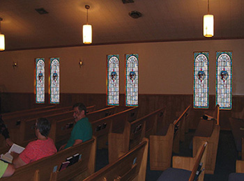 decorative Stained glass church window film clings in a setting