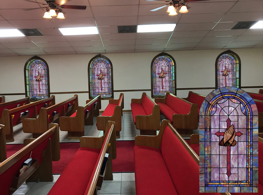 custom 4 evangelists church window film in church setting