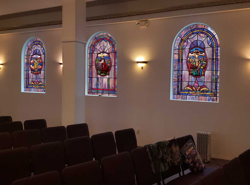 custom 4 evangelists church window film in church setting