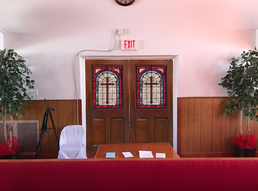 church window film IN-41 in church door setting