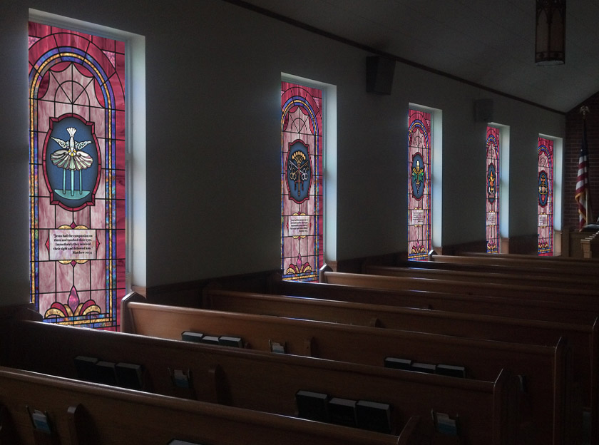 church window film in church setting