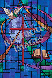 Geometric cross stained glass design