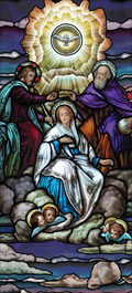 Coronation of Mary stained glass window film decal religious medallion design