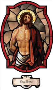 decorative stained glass window film religious medallion design Ecce Homo