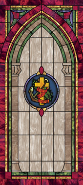 Decorative stained glass church window film medallion and scripture design IN9