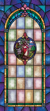 Decorative faux church window film medallion and scripture design IN16